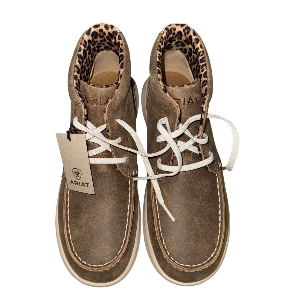 NEW Ariat Hilo High Top Womens 8 Brown Bomber Leather Leopard Print Sneaker Shoe